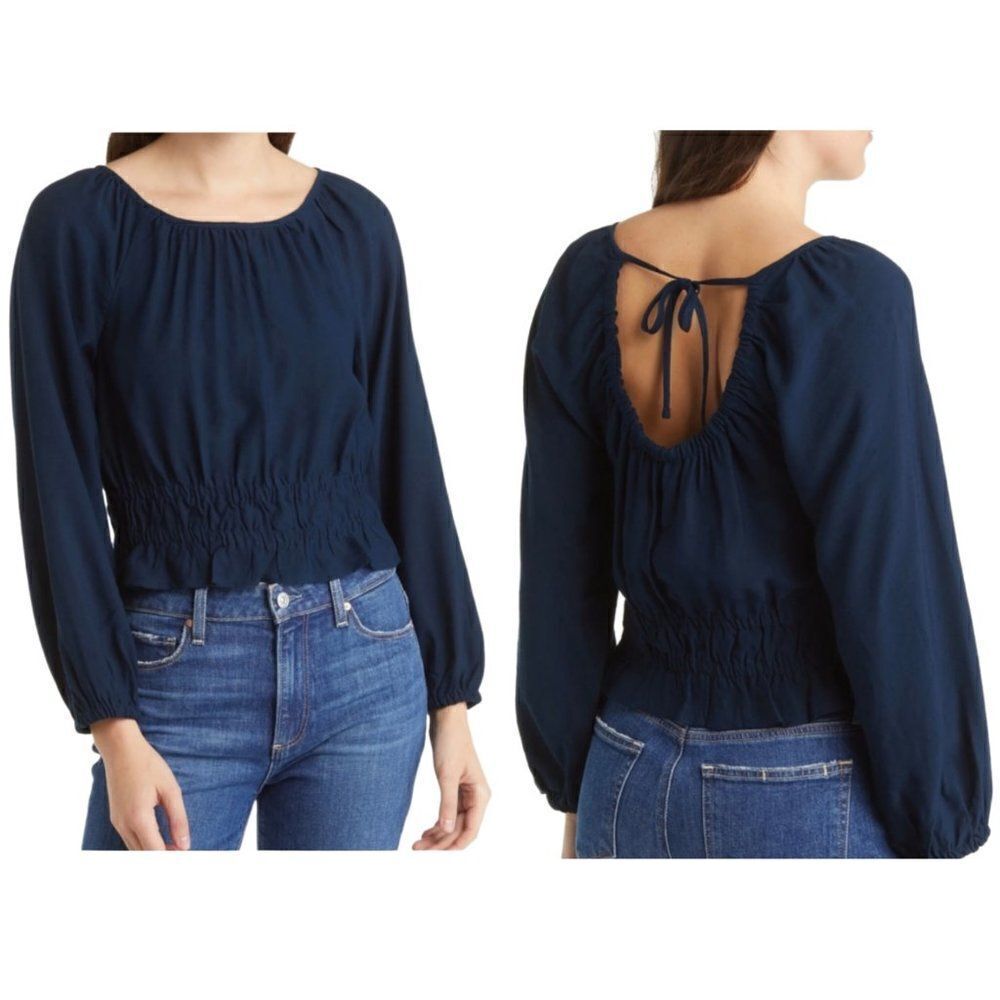 Madewell Tie Back Cutout Twill Top Deep Indigo Size Medium